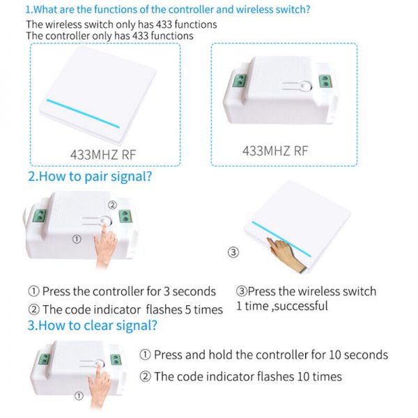 RF Wireless Kinetic Light Switch with Relay Receiver AC 110V 220V 433Mhz Remotes - Image 6