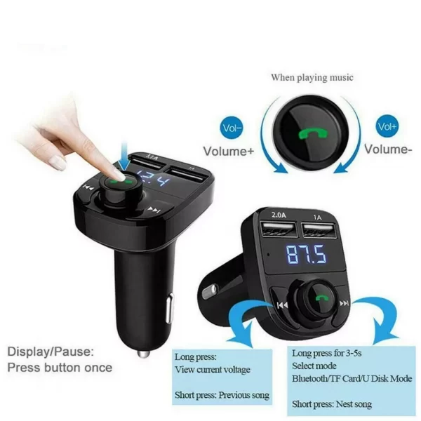 Car Wireless Bluetooth FM Transmitter MP3 Player USB Car Charger Adapter UK - Image 4