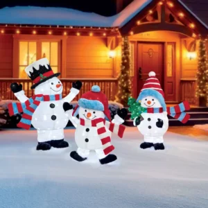 4ft (1.2m) Snowman Family with LED Lights - Set of 3