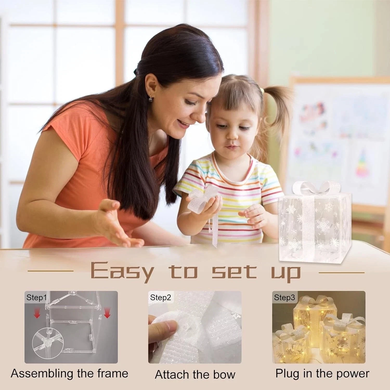 3 Pack Illuminated LED Light Up Gift Boxes Christmas Decorations Presents Ribbon - Image 3