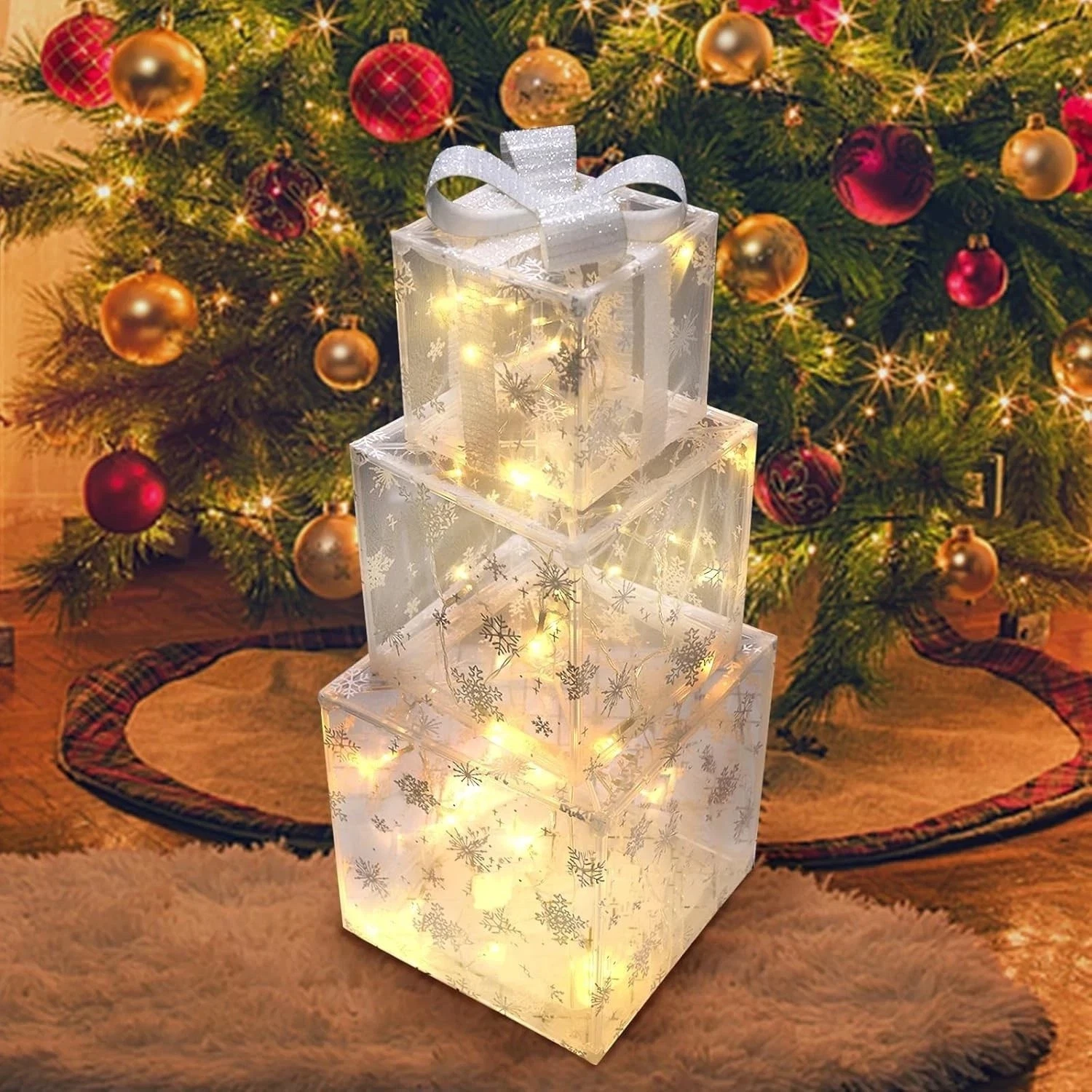 3 Pack Illuminated LED Light Up Gift Boxes Christmas Decorations Presents Ribbon - Image 5
