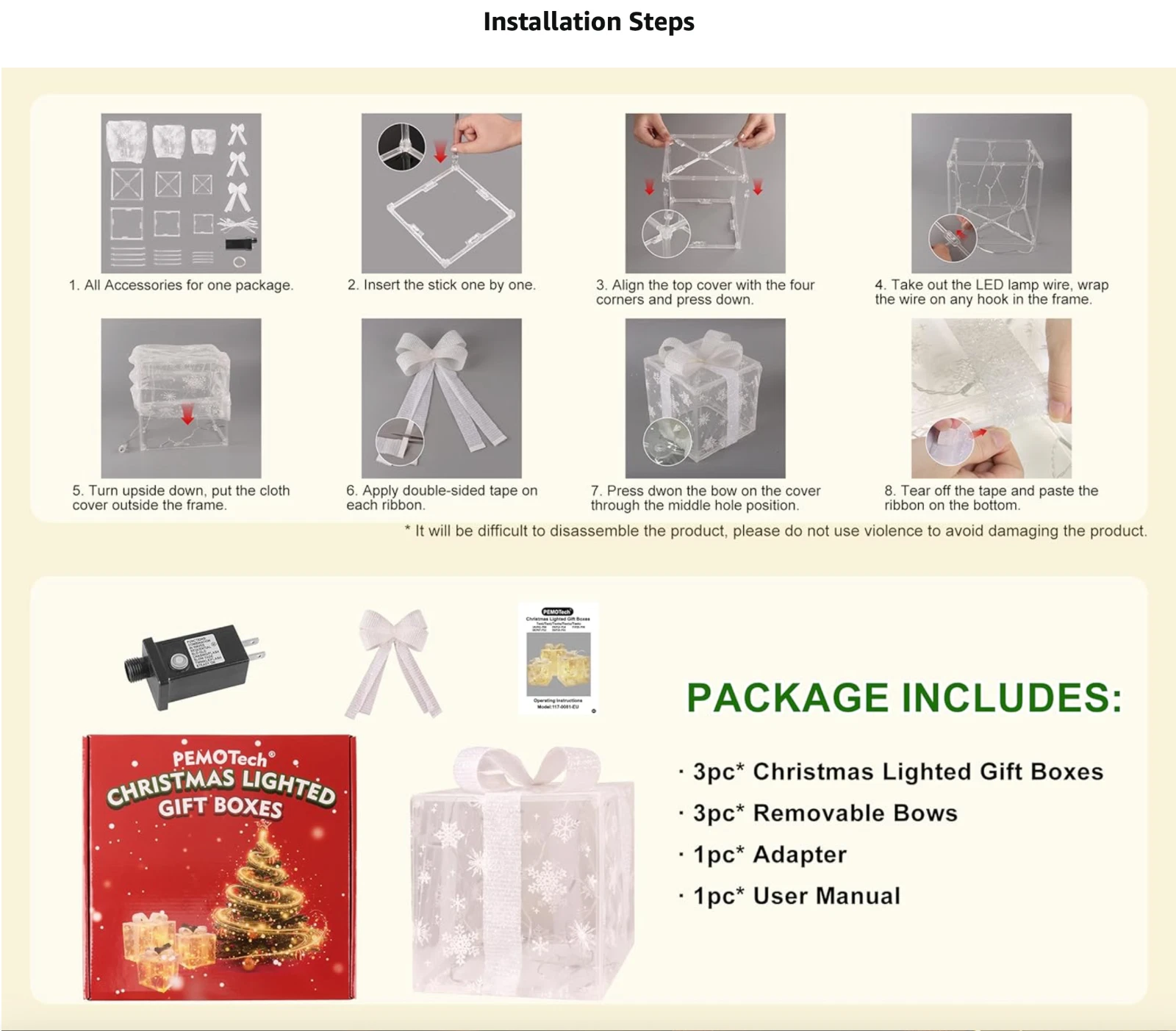 3 Pack Illuminated LED Light Up Gift Boxes Christmas Decorations Presents Ribbon - Image 6