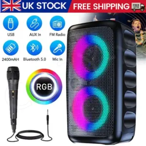 RGB Portable Bluetooth Speaker Sub Woofer Heavy Bass Sound System Party & Mic
