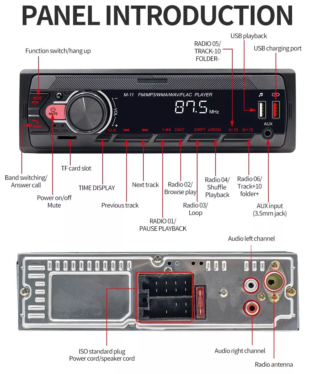 Single 1 Din Car Stereo Radio Bluetooth MP3 Player In-dash Head Unit FM/USB/AUX - Image 7