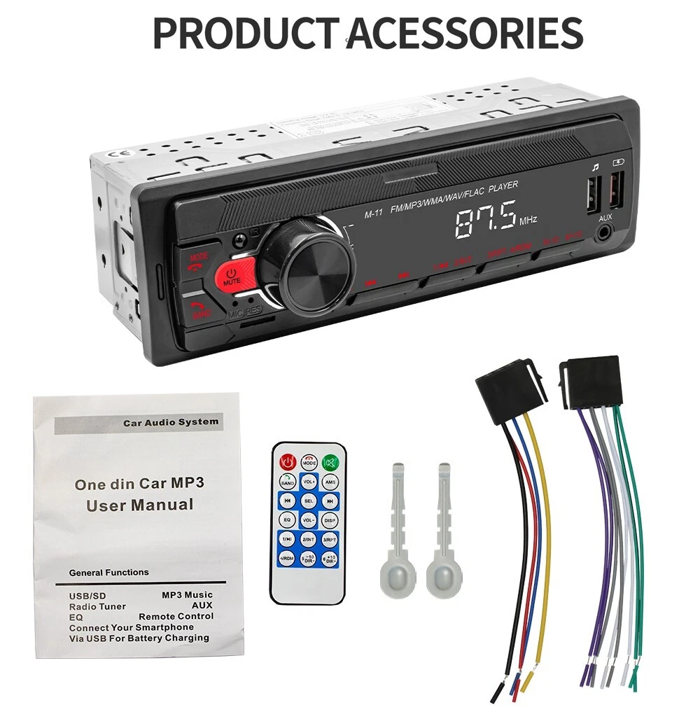 Single 1 Din Car Stereo Radio Bluetooth MP3 Player In-dash Head Unit FM/USB/AUX - Image 9