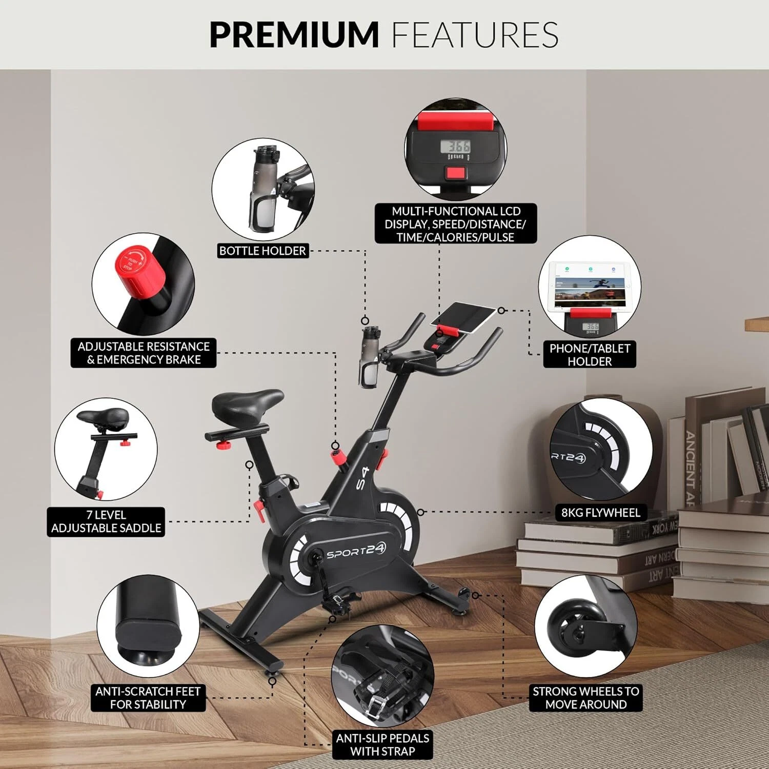 Spin Bike with Monitor - 8kg Flywheel Magnetic Exercise Bike Smart Cardio Cycle - Image 4