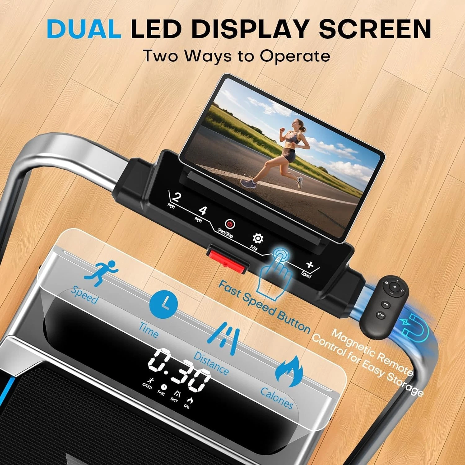 5-in-1 Walking Pad with 9% Incline 10KM/H Under Desk LED Screen Remote - Image 5