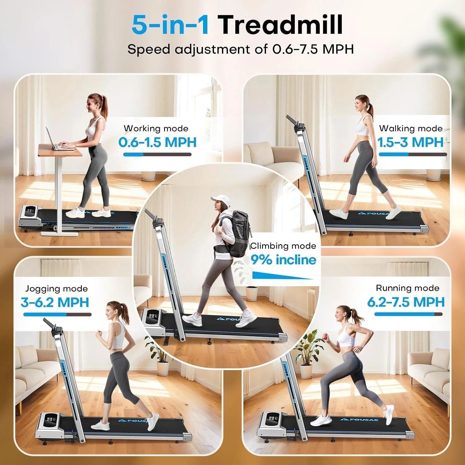 5-in-1 Walking Pad with 9% Incline 10KM/H Under Desk LED Screen Remote - Image 6