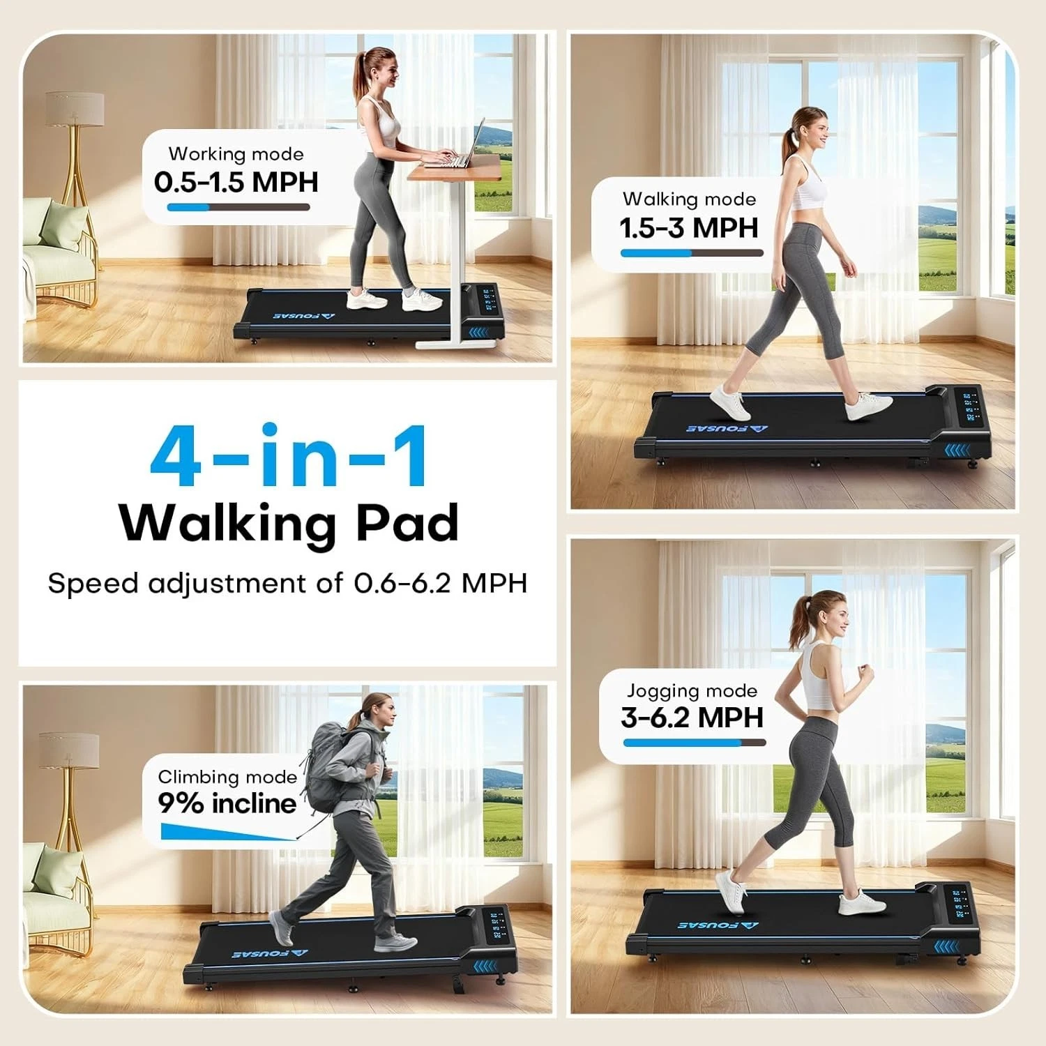 4-in-1 Walking Pad with 9% Incline, 10KM/H Under Desk LED display Remote - Image 6