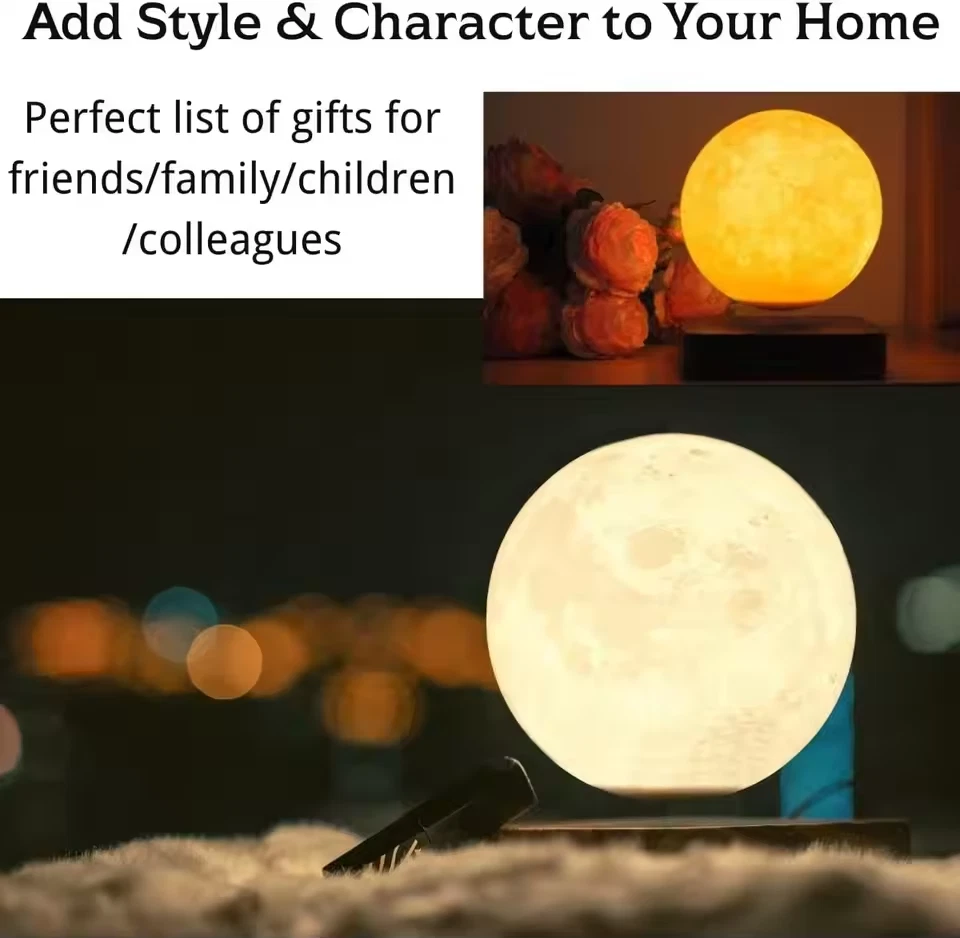 Levitating Moon Lamp Magnetic Floating Spinning Luna Night Light 3 Color Mode - Image 2
