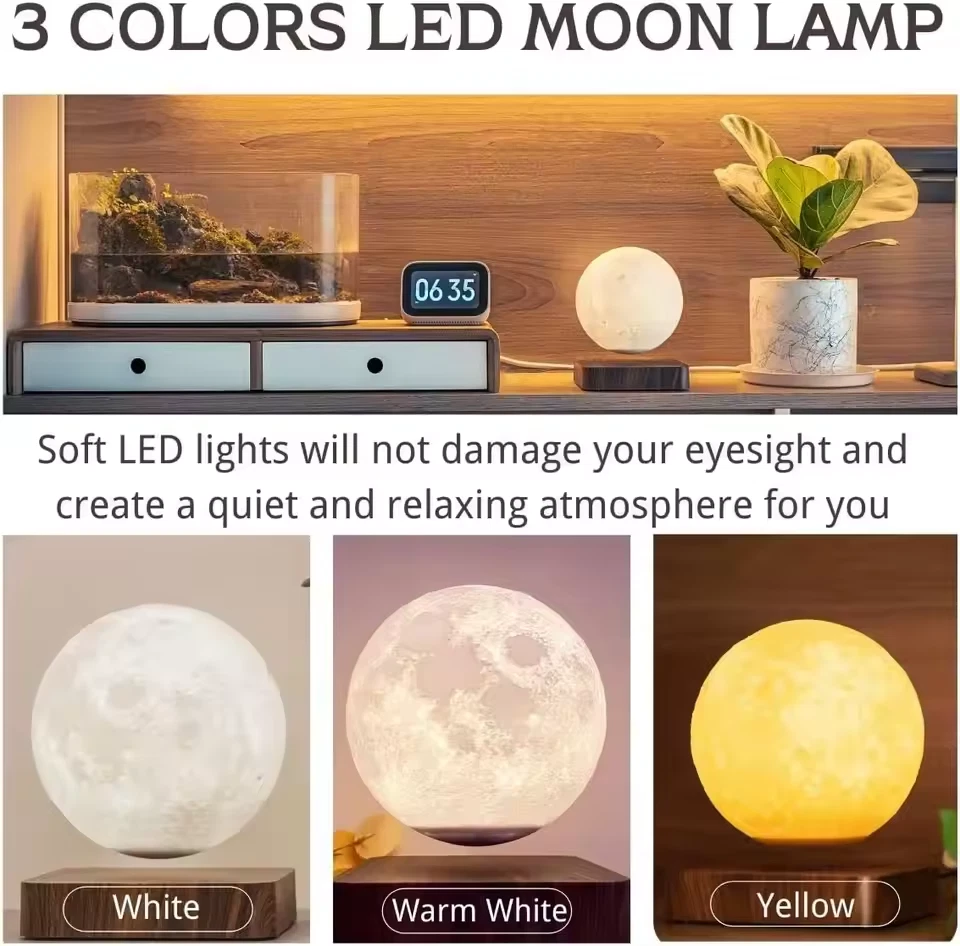 Levitating Moon Lamp Magnetic Floating Spinning Luna Night Light 3 Color Mode - Image 8