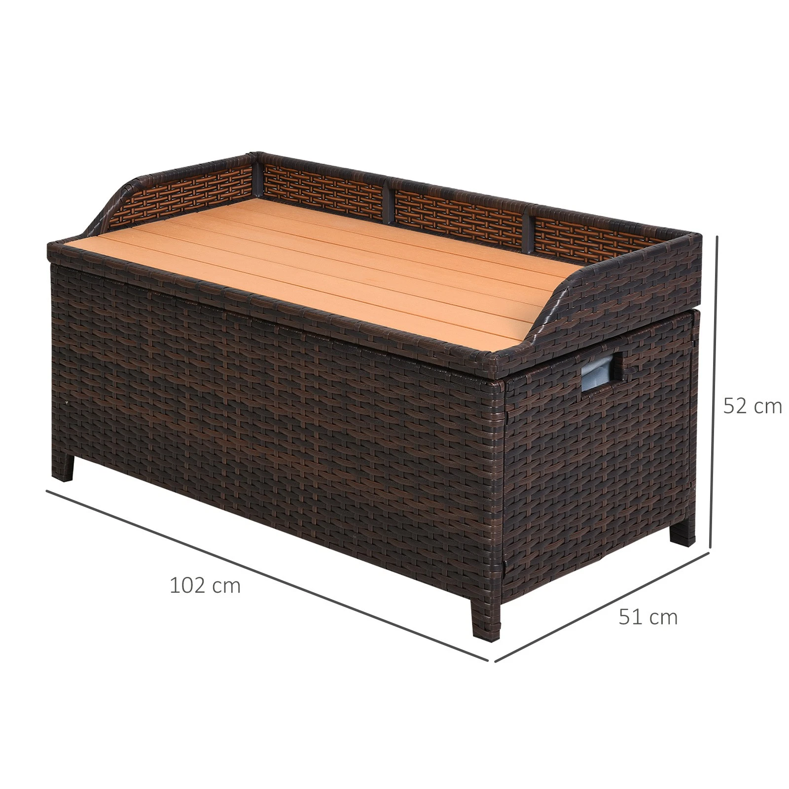 Outsunny Rattan Outdoor Storage Bench with Aluminium Frame, Mixed Brown - Image 3