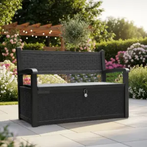Garden Storage Bench with Padlock 265L - Outdoor Patio Storage Chest Container