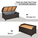 Outsunny Rattan Outdoor Storage Bench with Aluminium Frame, Mixed Brown