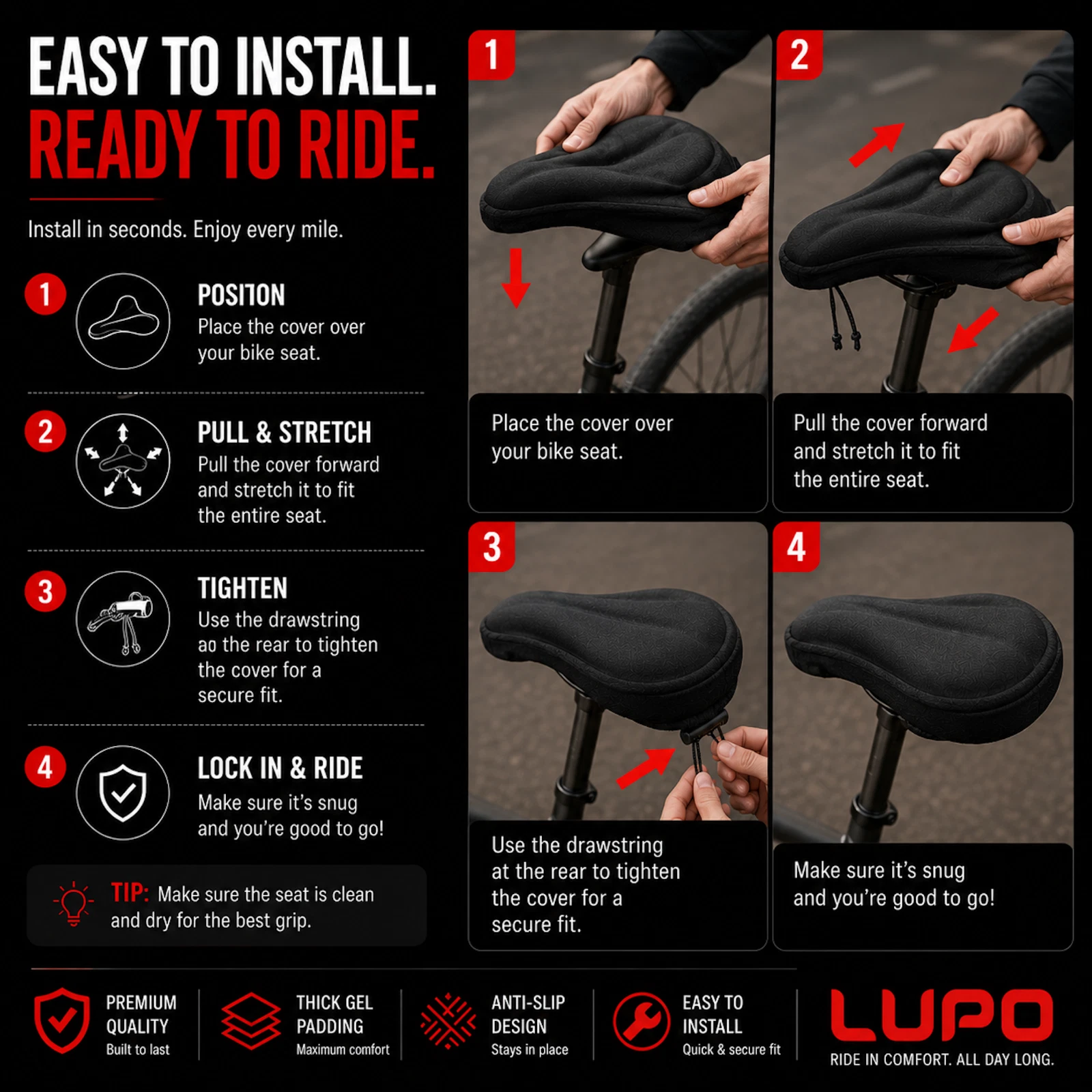 Bike Seat Cover Spin Cushioned Gel Padded Bicycle Exercise Kids Saddle - Image 7