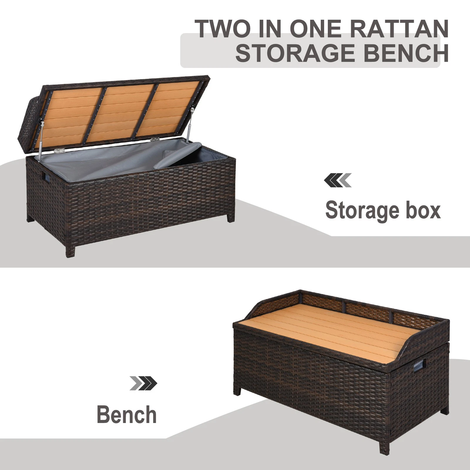 Outsunny Rattan Outdoor Storage Bench with Aluminium Frame, Mixed Brown - Image 7