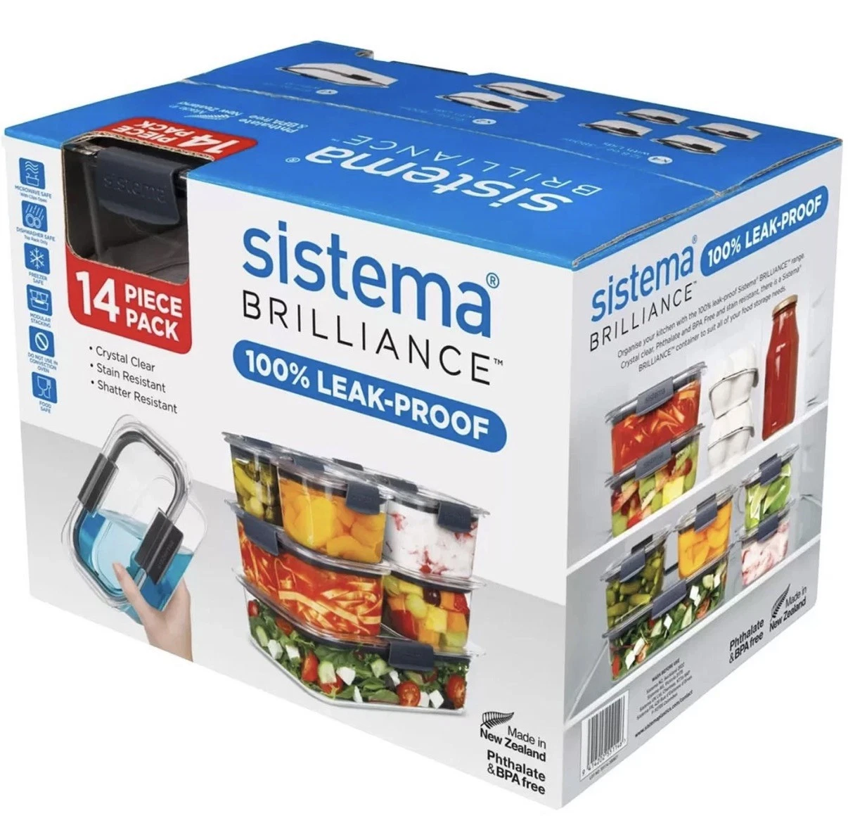 Sistema Brilliance Food Storage Set 14 Piece BPA Free 100% Leak Proof Containers