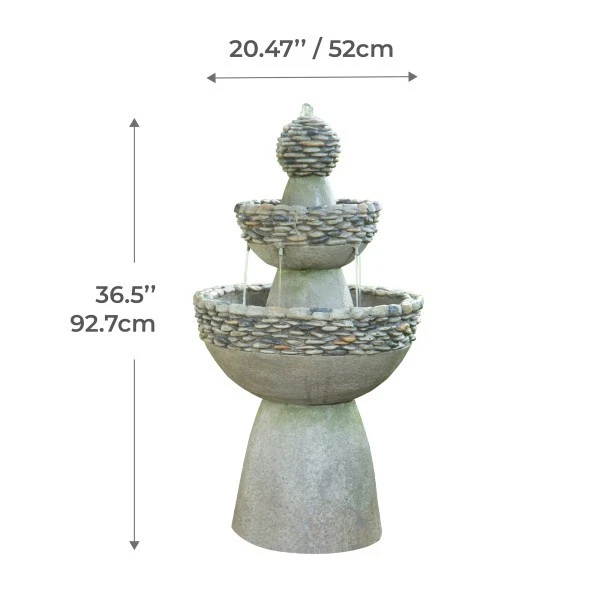 Garden Water Feature Outdoor Fountain 3-Tier Waterfall Pedestal Grey Teamson - Image 7