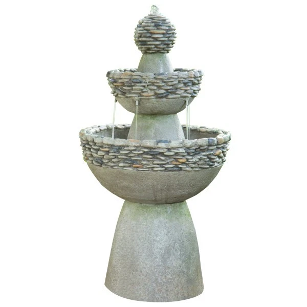 Garden Water Feature Outdoor Fountain 3-Tier Waterfall Pedestal Grey Teamson - Image 2