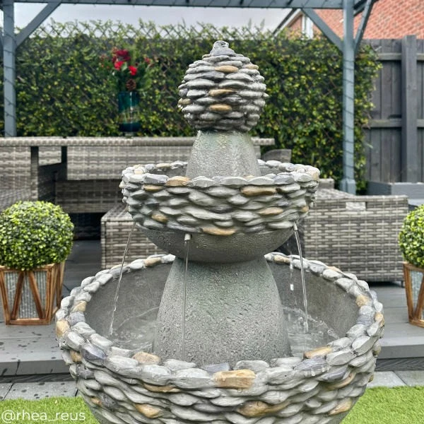 Garden Water Feature Outdoor Fountain 3-Tier Waterfall Pedestal Grey Teamson - Image 6