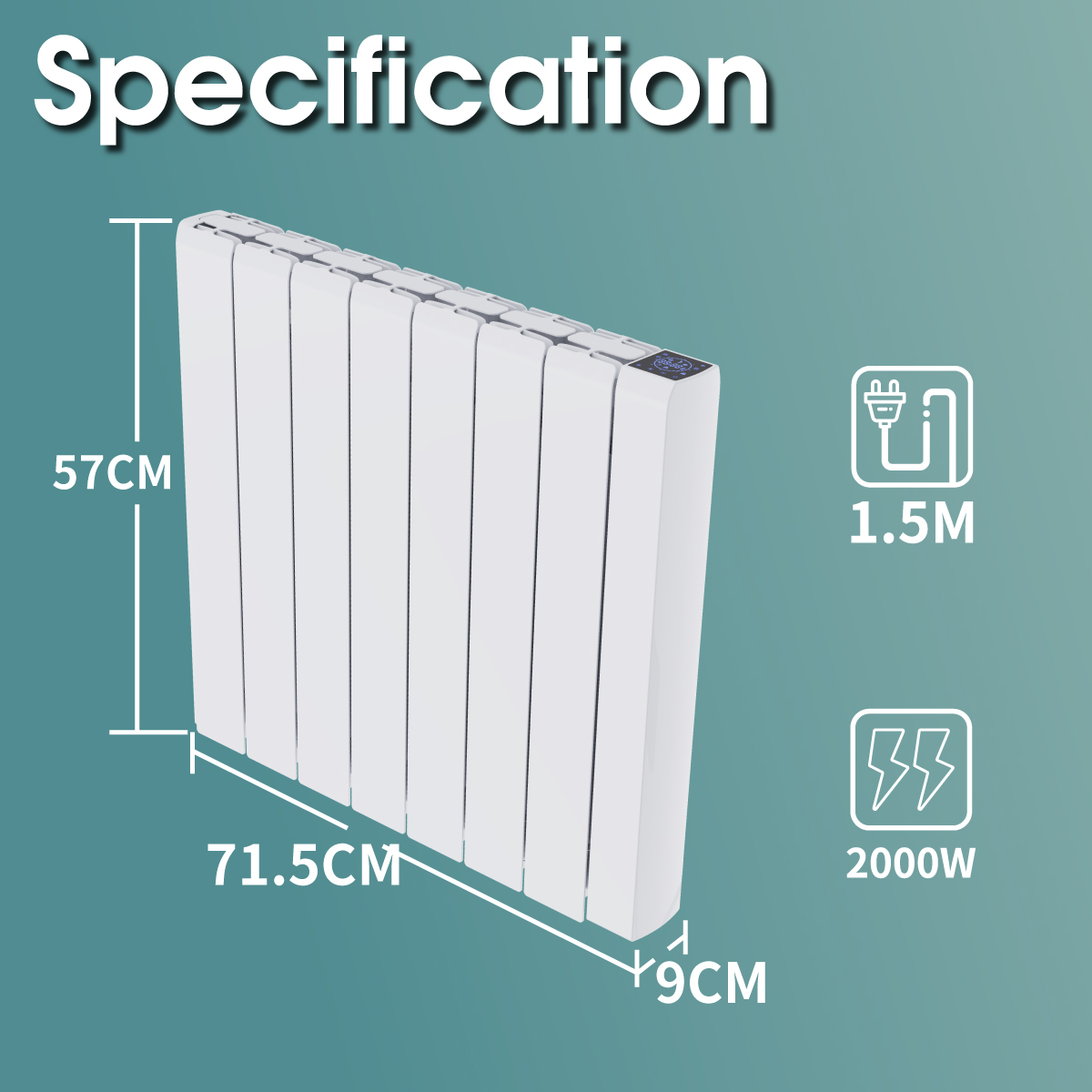 Ceramic Core Electric Radiator Wall Mounted Portable Heater Smart WIFI Timer 2000W - Image 2