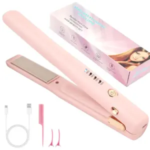 Cordless Hair Straightener & Curler 2-in-1 - Portable USB Rechargeable Flat Iron