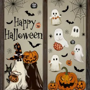 102pcs Halloween Window Decals Ghost Pumpkin Bat Reusable Glass Stickers Decor