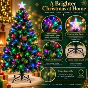 Fibre Optic Christmas Tree Xmas LED Lights Pre Lit Star Green Color Changing New 2FT