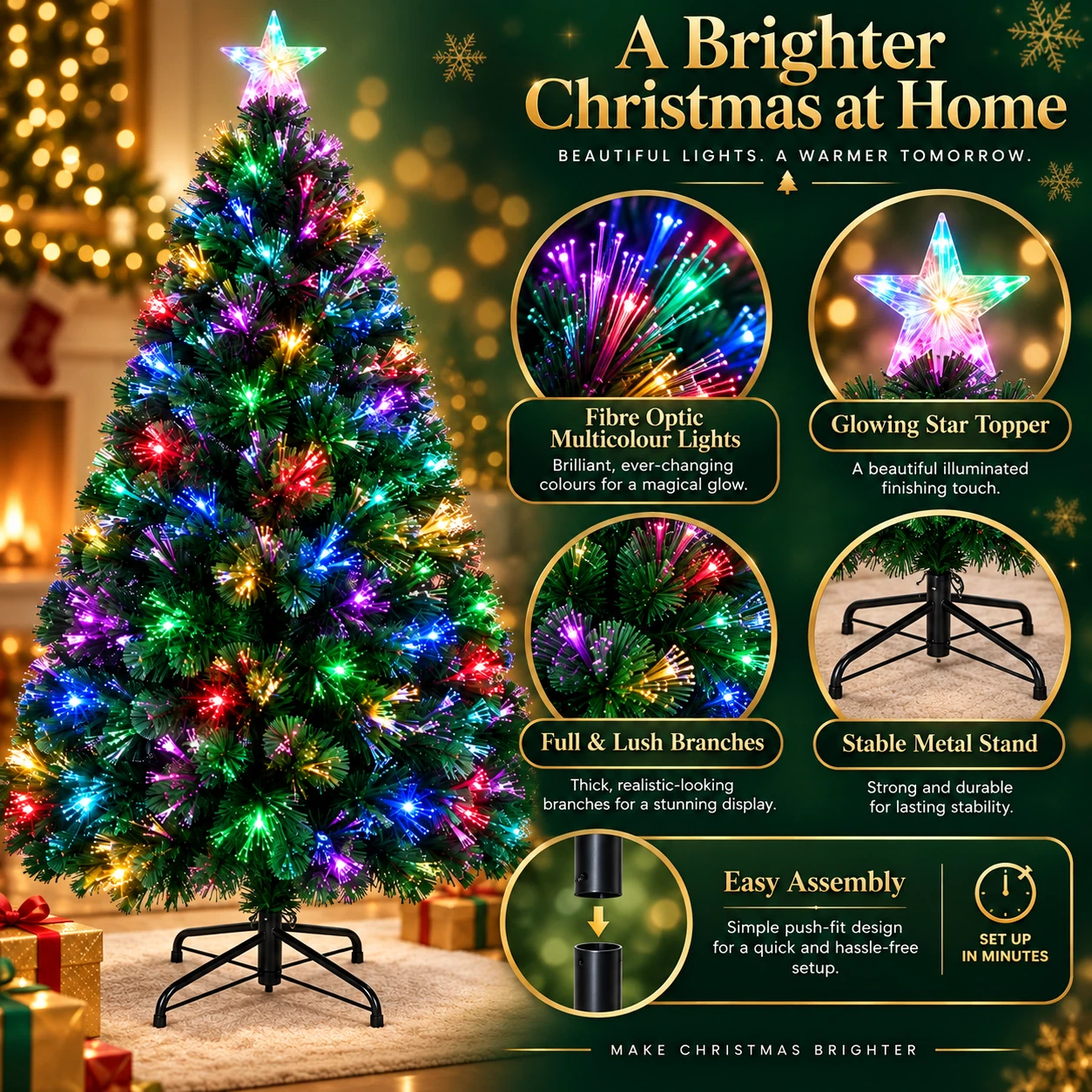 Fibre Optic Christmas Tree Xmas LED Lights Pre Lit Star Green Color Changing New 2FT
