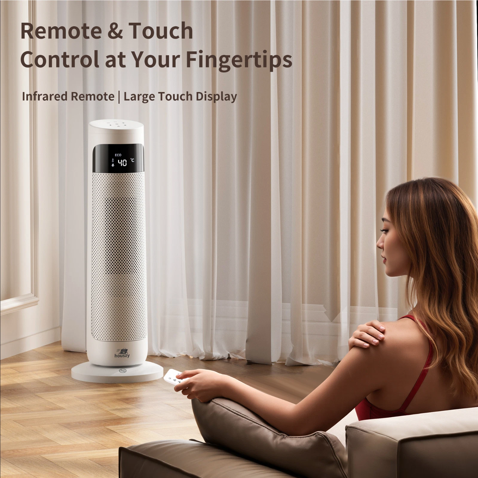 PTC Tower Heater 2000W, Oscillating Fan Heater with Thermostat & Remote (Houszy) - Image 2