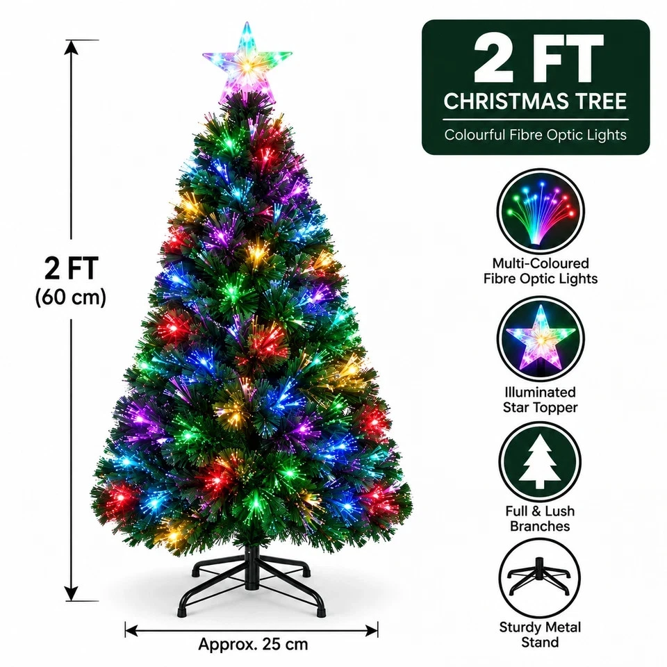 Fibre Optic Christmas Tree Xmas LED Lights Pre Lit Star Green Color Changing New 2FT - Image 3