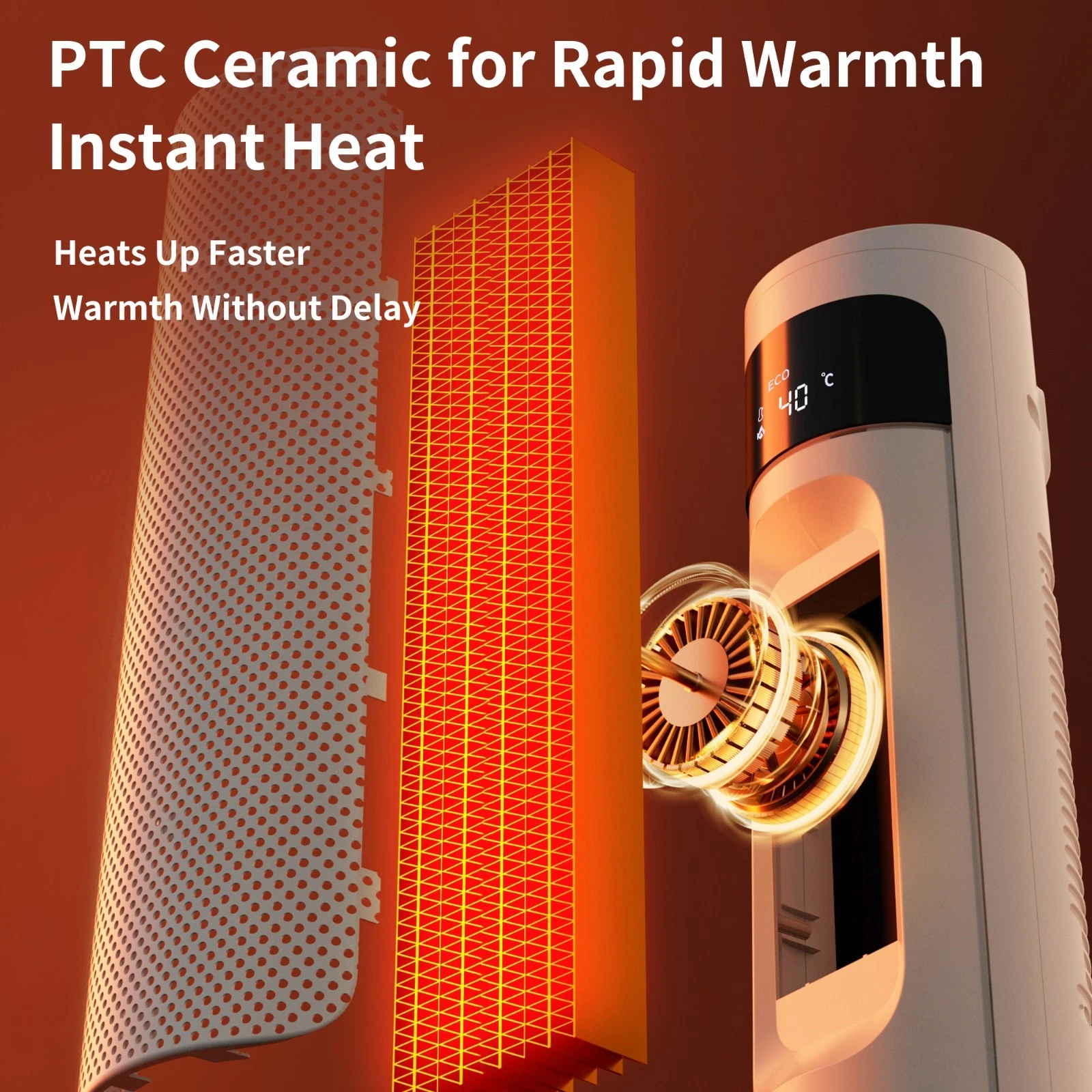 PTC Tower Heater 2000W, Oscillating Fan Heater with Thermostat & Remote (Houszy) - Image 5